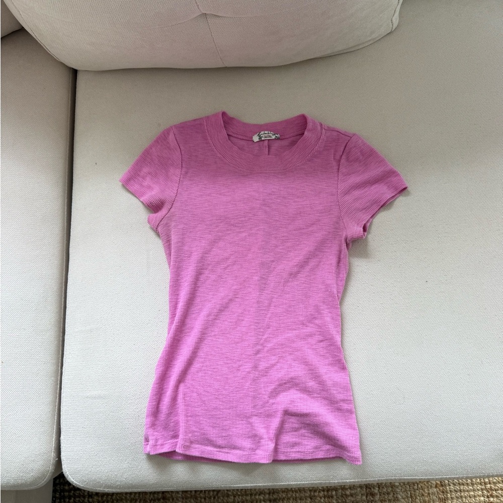 Free People Slim Crewneck Tee in Bright Pink
